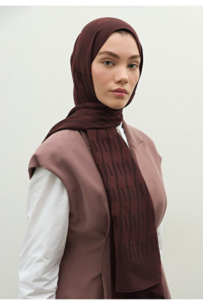 Freshscarfs Nara Cotton Flower Jacquard Shawl Red Brown