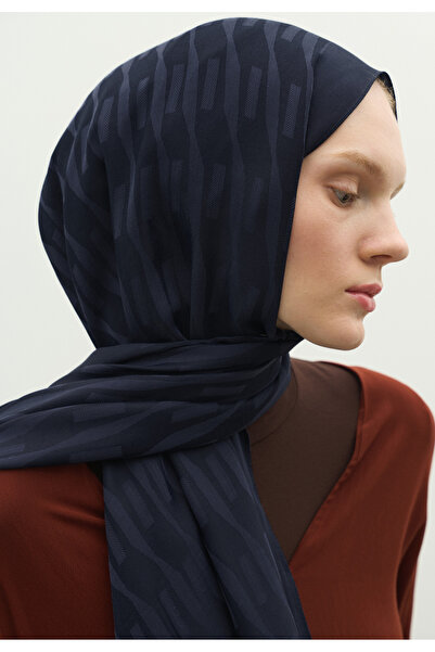 Freshscarfs Nara Cotton Flower Jacquard Shawl Dark Navy Blue