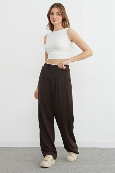 Fulla Moda Παντελόνι Modal με πλισέ με λεπτομέρεια στη μέση