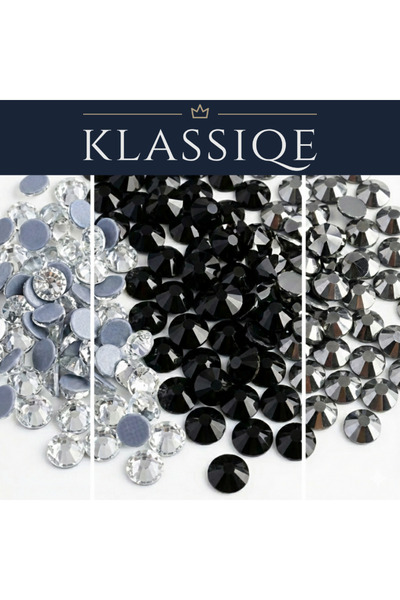 Klassiqe Elegant Trio Hotfix Taş Seti SS6 (2mm)-Black, Crystal, Silver Hemati...