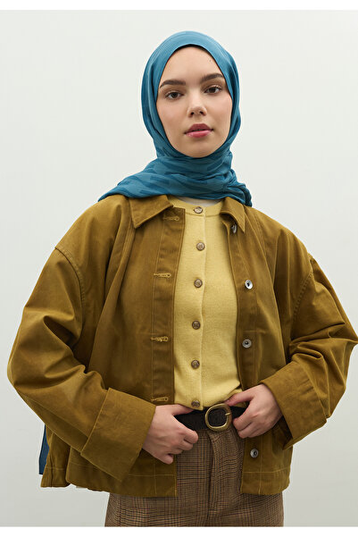 Freshscarfs Nara Cotton Floş Jacquard Shawl Denim Blue