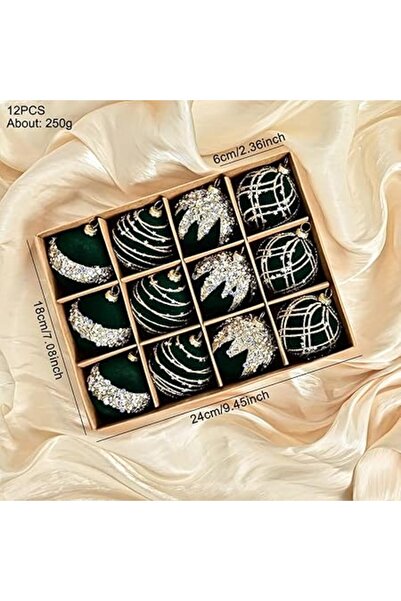 Generic MYELLU Holiday Velvet Flocked Christmas Ball Ornaments - Dark Green, 6cm, 12pcs