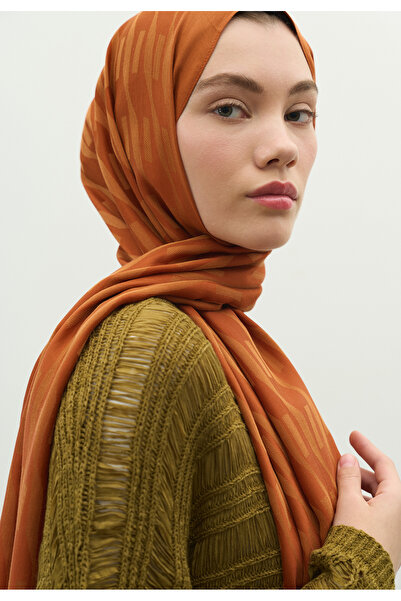 Freshscarfs Nara Cotton Flower Jacquard Shawl Cinnamon Shell