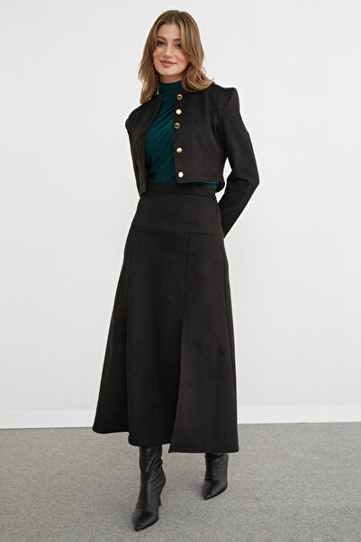 Fulla Moda Fusta din piele intoarsa cu fantă Maxi Size cu fermoar