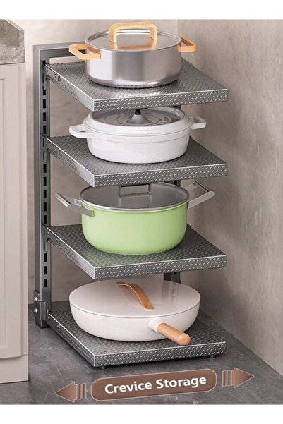 BLOOMING TIME رف أواني قابل للتعديل بأربع طبقات، رف شبكي، رف منظم لتخزين أدوا...