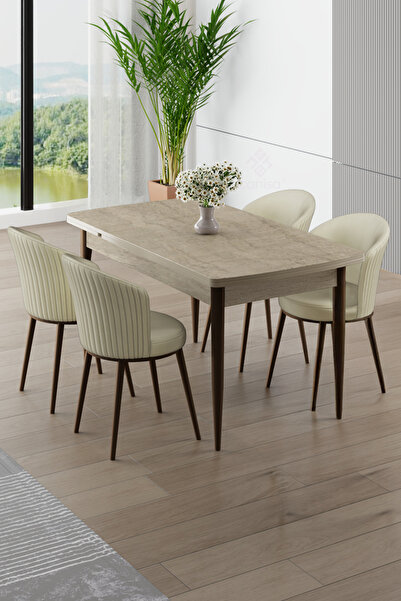 Canisa Asfel Serisi MDF 77x130 Traverten Yandan Açılabilir Mutfak Masası Takı...