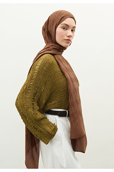 Freshscarfs Nara Cotton Flower Jacquard Shawl Walnut
