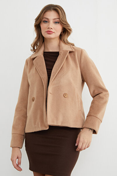 Fulla Moda Μαλακό καστελάκι με διπλό πέτο γιακά με τσέπες