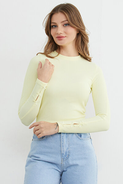 Fulla Moda κοτλέ Μπλούζα με λεπτομέρεια φιόγκου στα μανίκια