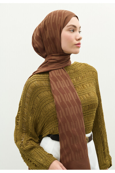 Freshscarfs Nara Cotton Flower Jacquard Shawl Walnut
