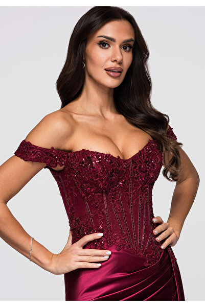 Larica by Ombre Βραδινό φόρεμα LA-OM-DLR274 - μπορντό