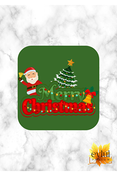 Eylül Design New Year's Themed Merry Christmas Fun Special Design Printed Mdf Square Coaster New Year's Gift