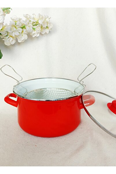 EBRULİEMAYE Orange Enamel Deep Frying Pot Oil-Saving Medium Size 3.4 Liters 22 cm Diameter