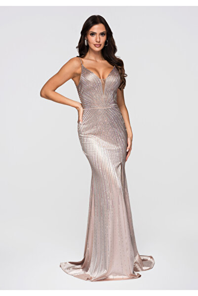 Larica by Ombre Βραδινό φόρεμα LA-OM-DLR164 - μπεζ