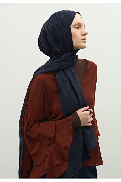 Freshscarfs Nara Cotton Flower Jacquard Shawl Dark Navy Blue