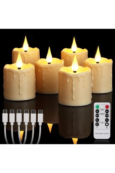 KASTWAVE Rechargeable Flameless Votive Candles with Remote Timer, Set of 6, I...