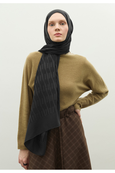 Freshscarfs Nara Cotton Flower Jacquard Shawl Anthracite