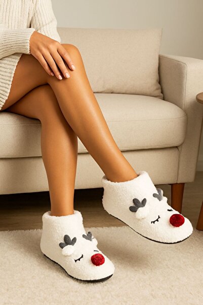 MÜJERİL'S Women's Deer Figure Home Boots Children's Slippers New Year's Slippers