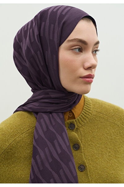 Freshscarfs Nara Cotton Flower Jacquard Shawl Eggplant Purple