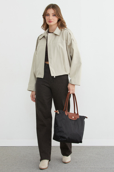 Fulla Moda Basic Shoulder Detailed Oversized Bomber Trench Coat