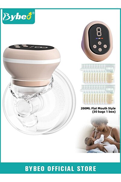 BYBEO مضخة ثدي كهربائية قابلة للارتداء بدون استخدام اليدين مع 30 كيسًا لتخزين...