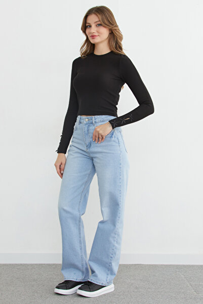 Fulla Moda κοτλέ Μπλούζα με λεπτομέρεια φιόγκου στα μανίκια