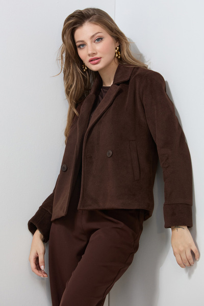Fulla Moda Double-Breasted Collar Soft Textured Cashmere Coat with Pockets