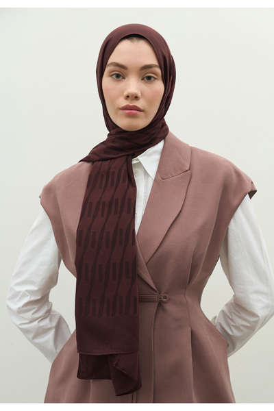 Freshscarfs Nara Cotton Flower Jacquard Shawl Red Brown