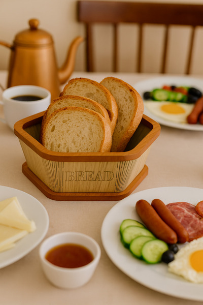 Kitchen Smile طبق خبز سداسي الشكل من الخشب للمطبخ