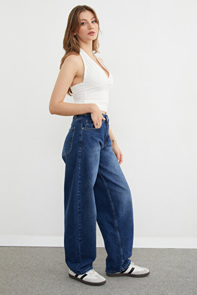 Fulla Moda Φαρδύ τζιν με αγκράφα στη μέση