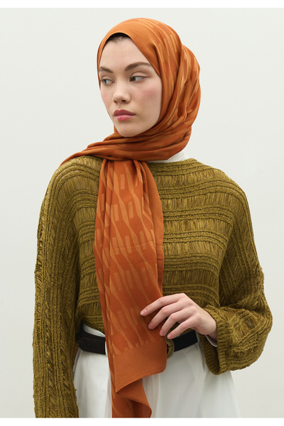 Freshscarfs Nara Cotton Flower Jacquard Shawl Cinnamon Shell