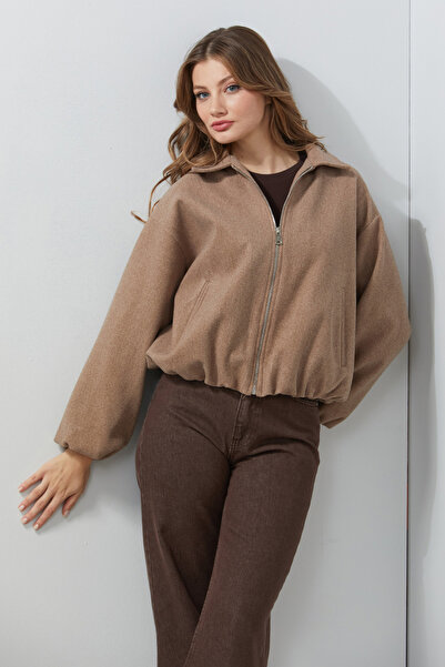 Fulla Moda Polo Neck Cashmere Bomber Jacket with Zipper Pockets