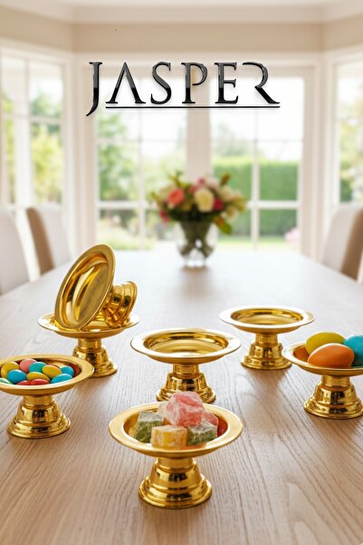 JASPER 6'Lı Akrilik Dekoratif Gold Kaplama Makaronluk Kahve Yanı Sunumluk Lokumluk Lüx