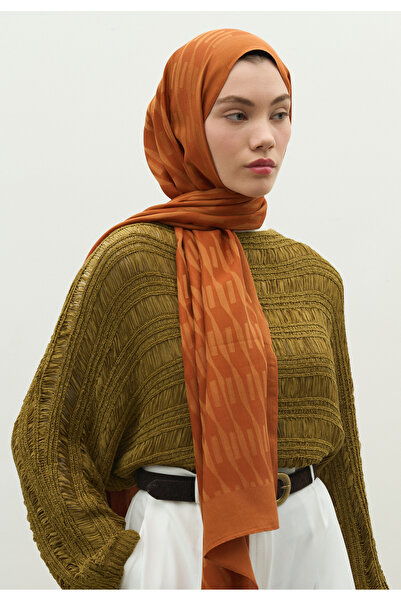 Freshscarfs Nara Cotton Flower Jacquard Shawl Cinnamon Shell