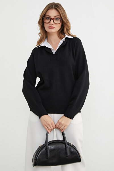 Fulla Moda Basic Shirt Collar Knitwear Sweater