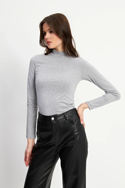 Bipantolon Women's Oil Green Anthracite Light Gray Burgundy 4-Piece Half Turtleneck Basic Bodysuit