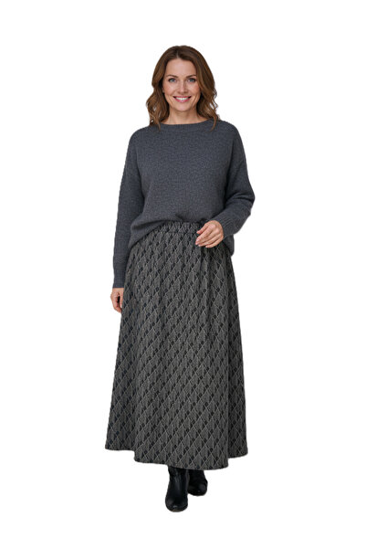 Oppland Women's Winter Piece Skirt Herringbone Patterned Fleece-Lined Elastic Waist Cotton Textured
