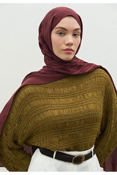 Freshscarfs Nara Cotton Flower Jacquard Shawl Plum Rot