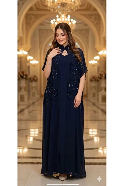 Haifa Fashion فستان سهرة انيق شيفون مطرز بخرز لامع