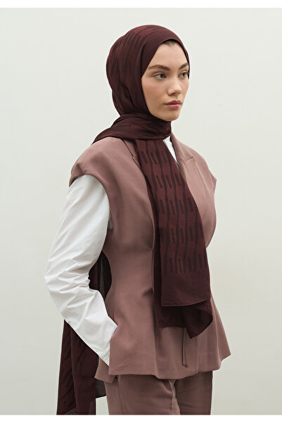 Freshscarfs Nara Cotton Flower Jacquard Shawl Red Brown