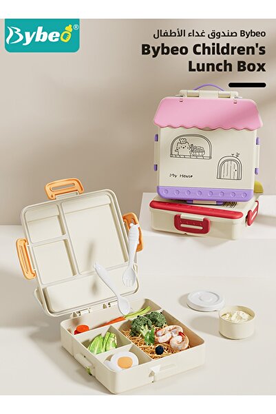 BYBEO Portable Kids Bento Box, Children Lunch Boxs to School, Snack Containers for Travel, 4 Compartments