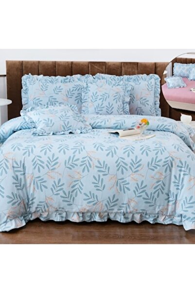 Casa de Vis Double Bedding Set, Satin Cotton, 180 x 200 cm, 6-piece, Fitted, Multicolor -