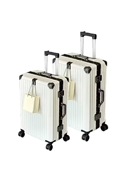 NKX حقيبة سفر صلبة بيضاء على الطراز العتيق، مجموعة من قطعتين، 22 بوصة و26 بوصة