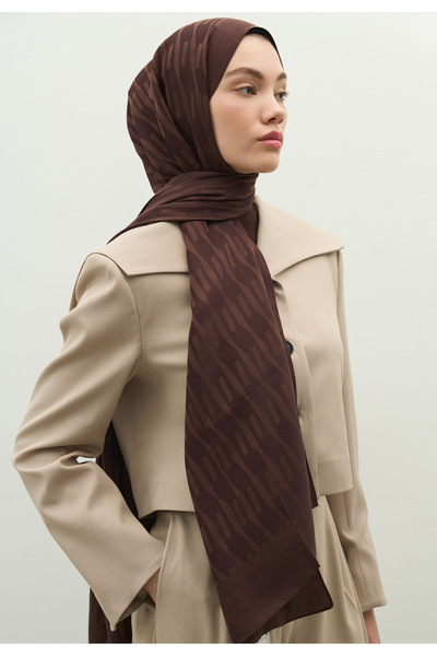 Freshscarfs Nara Cotton Flower Jacquard Shawl Chocolate Brown