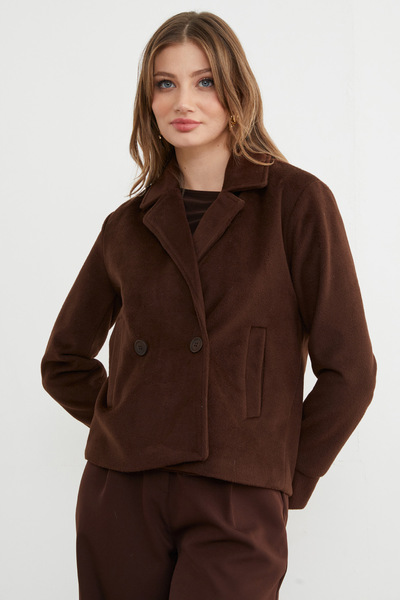 Fulla Moda Double-Breasted Collar Soft Textured Cashmere Coat with Pockets