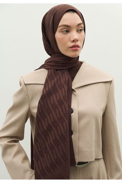 Freshscarfs Nara Cotton Flower Jacquard Shawl Chocolate Brown