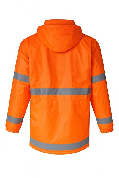 Çamdalı İş Elbiseleri Αδιάβροχο εισαγόμενο επαγγελματικό παλτό νέον πορτοκαλί 5 τσέπες Ka με κουκούλα με εφέ