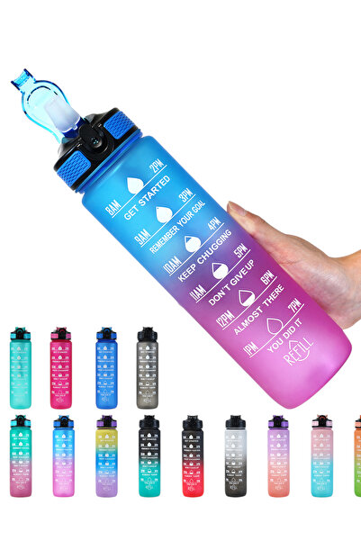 ESUSO 1 Lt Motivational Water Bottle with Straw and Lock Mechanism, Water Bot...