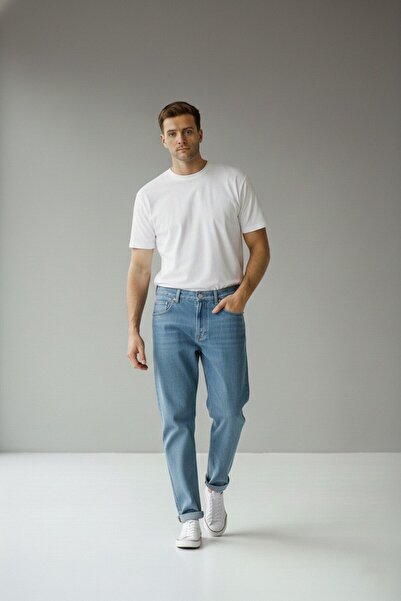 Wkm Denim Ανδρικό τζιν παντελόνι με κανονική εφαρμογή και άνετη εφαρμογή