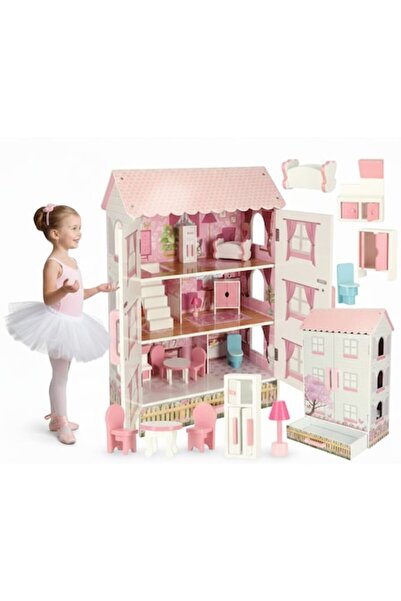 indiggo Casuta Papusi Lemn Pink Balerina cu Sertar Depozitare Usi Magnetice 3 Etaje Mobilier Accesorii